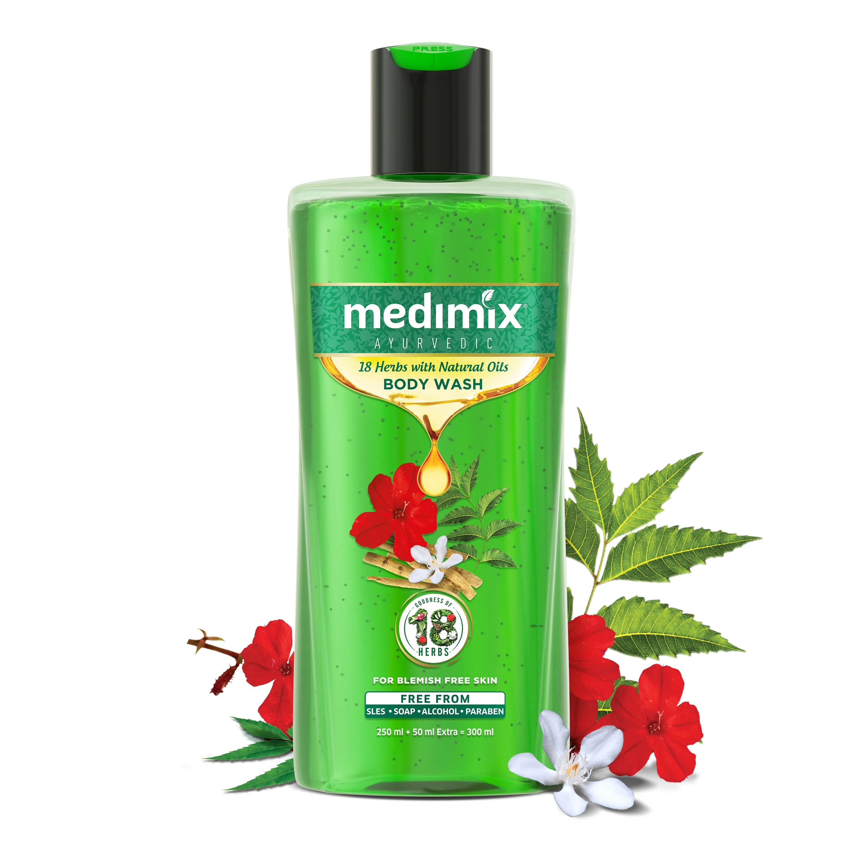 18 Herbs with Natural Oils Body Wash For Blemish Free Skin | 250ml   50ml Extra