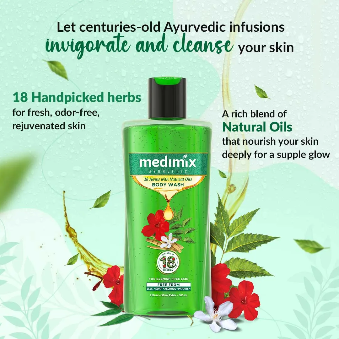 18 Herbs with Natural Oils Body Wash For Blemish Free Skin | 250ml   50ml Extra