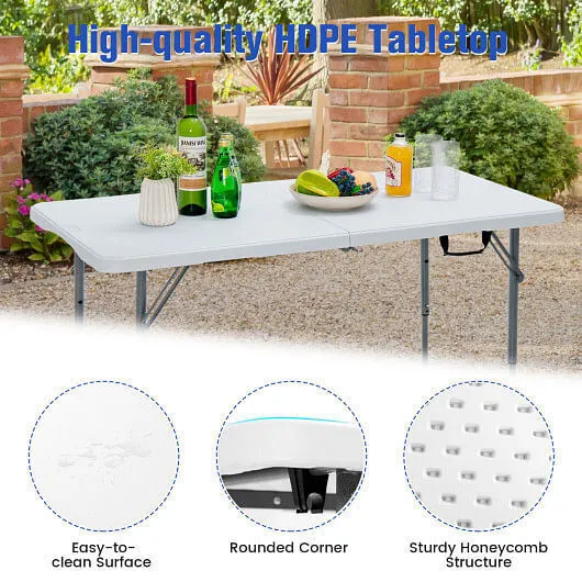 3-Level Height Adjustable Folding Table - Color: White