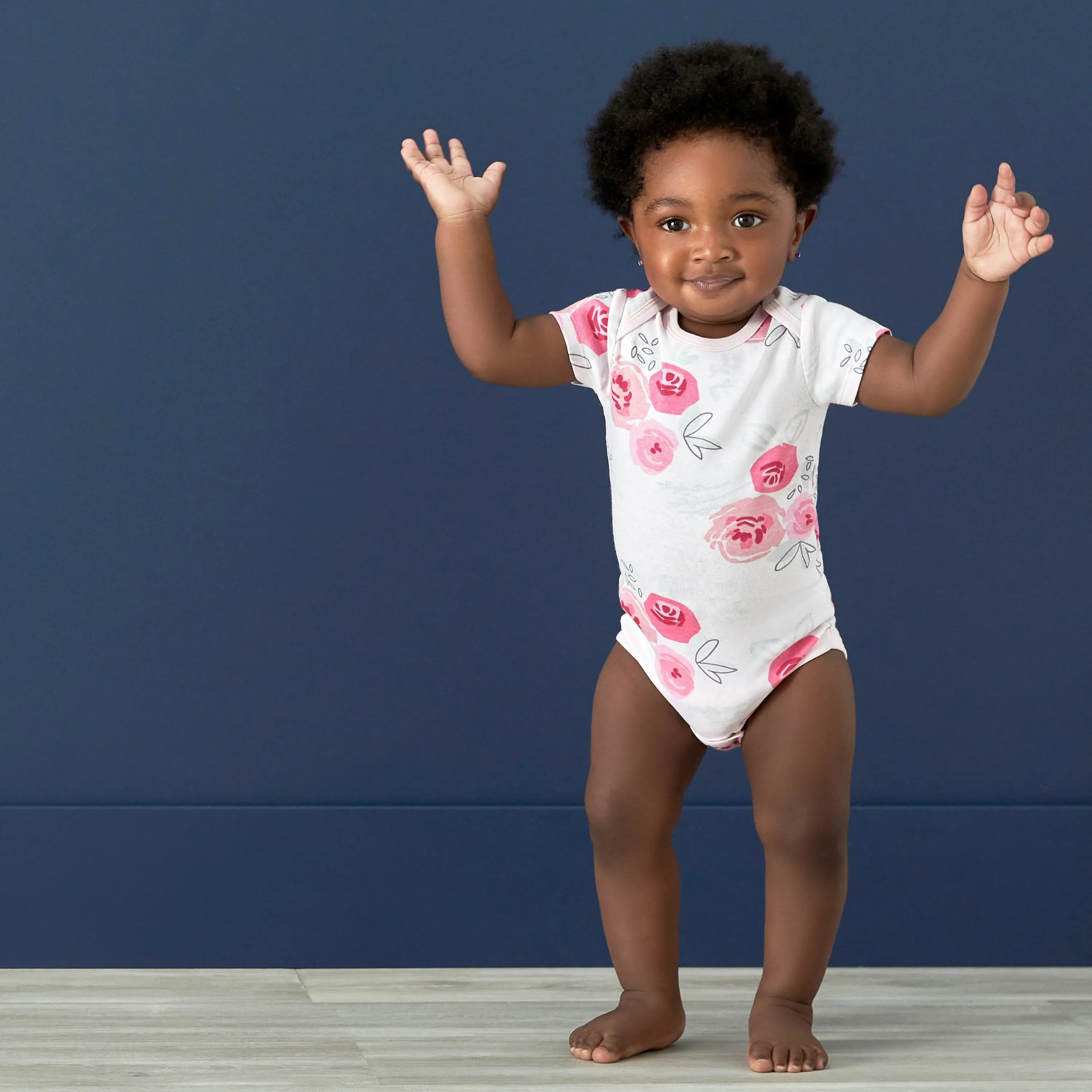 3-Pack Baby Girls Comfy Stretch Roses & Bunnies Short Sleeve Onesies® Bodysuits