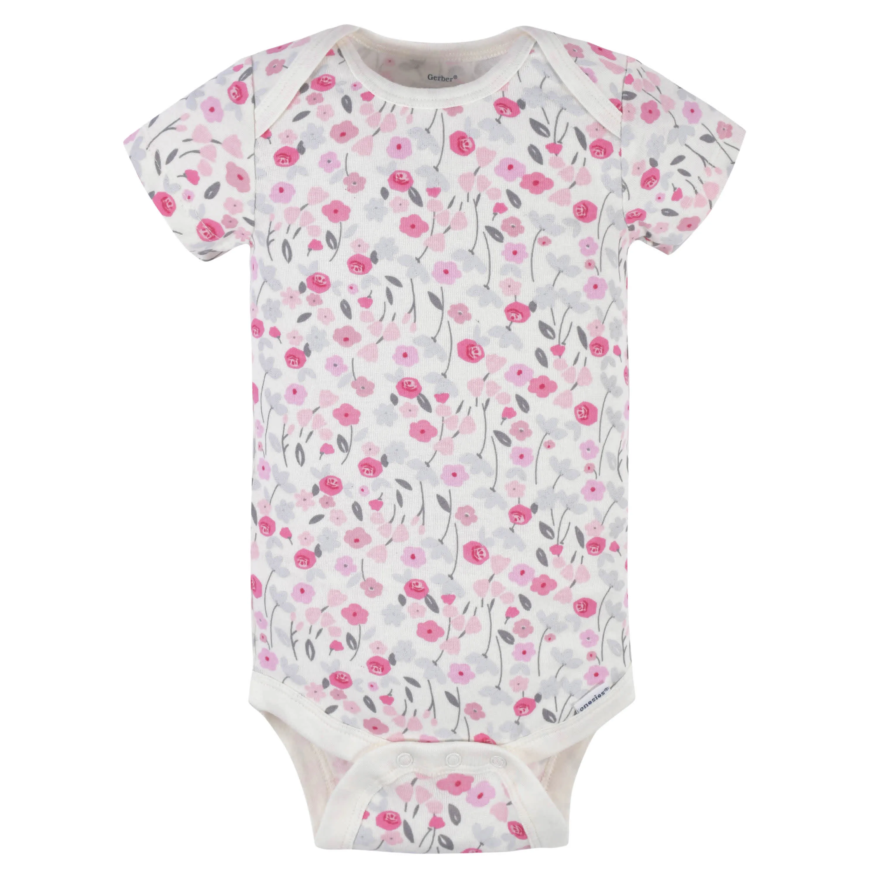 3-Pack Baby Girls Comfy Stretch Roses & Bunnies Short Sleeve Onesies® Bodysuits