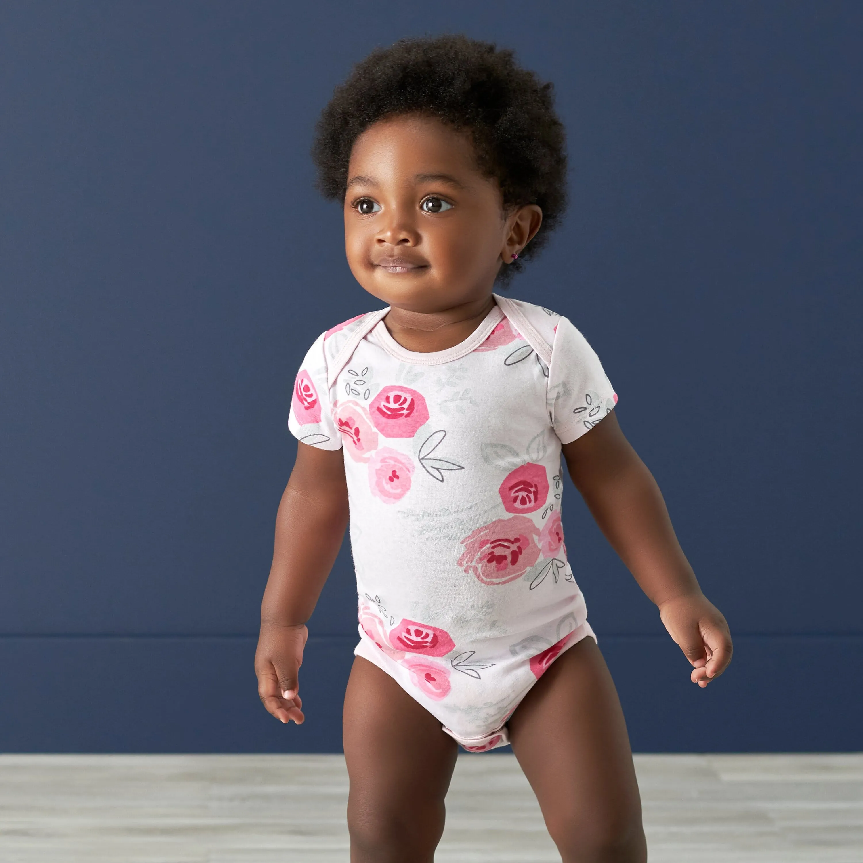3-Pack Baby Girls Comfy Stretch Roses & Bunnies Short Sleeve Onesies® Bodysuits