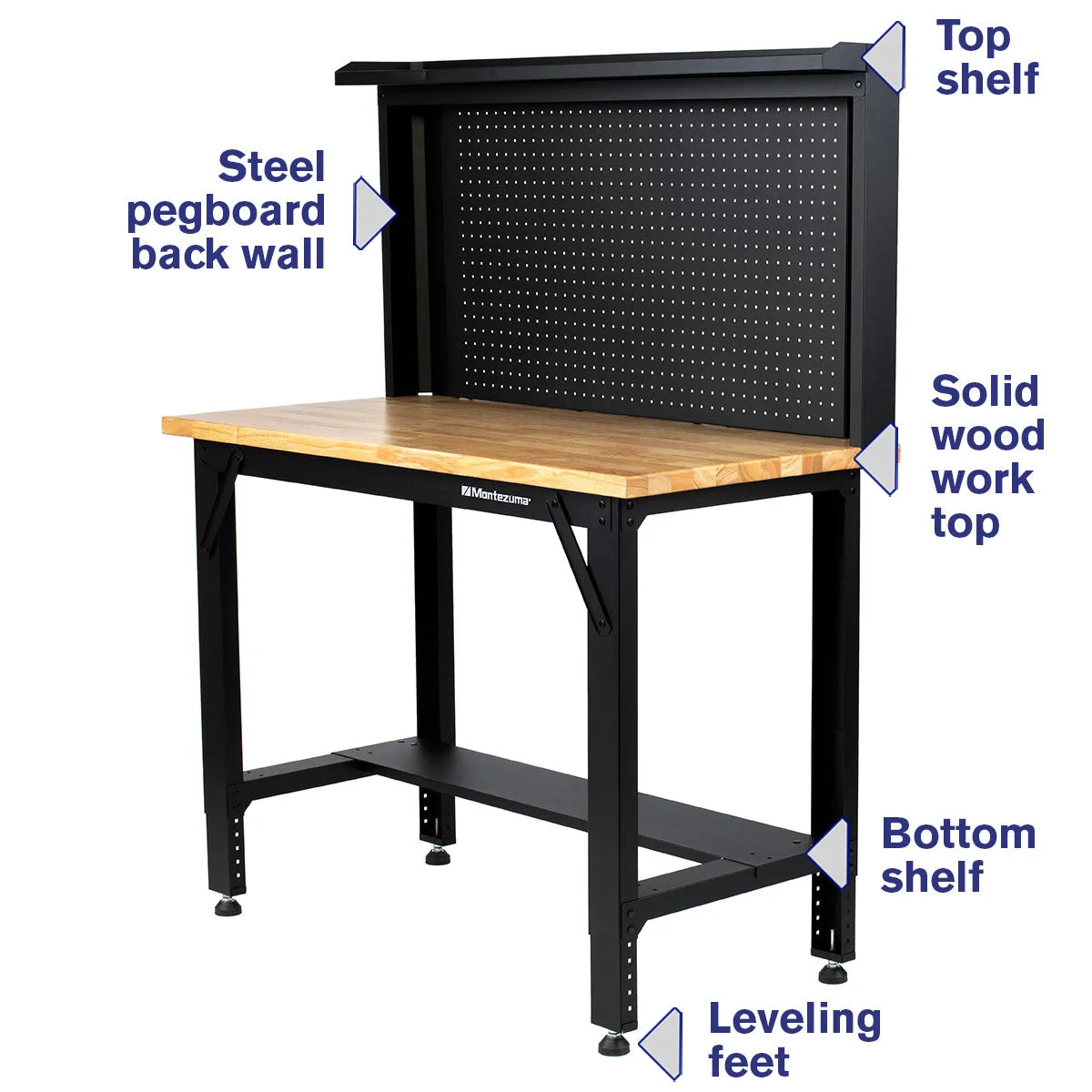 4 ft. Adjustable Height Steel Workbench with Pegboard Back Wall