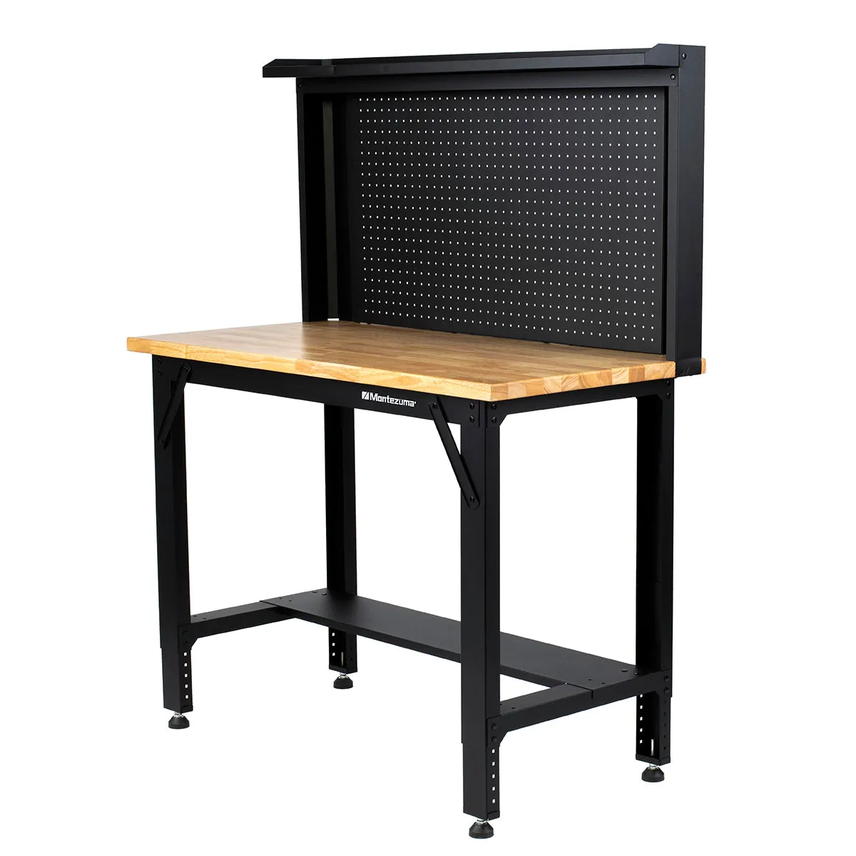 4 ft. Adjustable Height Steel Workbench with Pegboard Back Wall