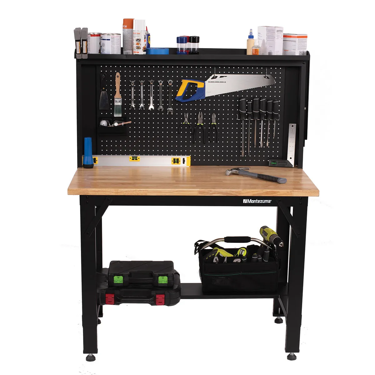 4 ft. Adjustable Height Steel Workbench with Pegboard Back Wall