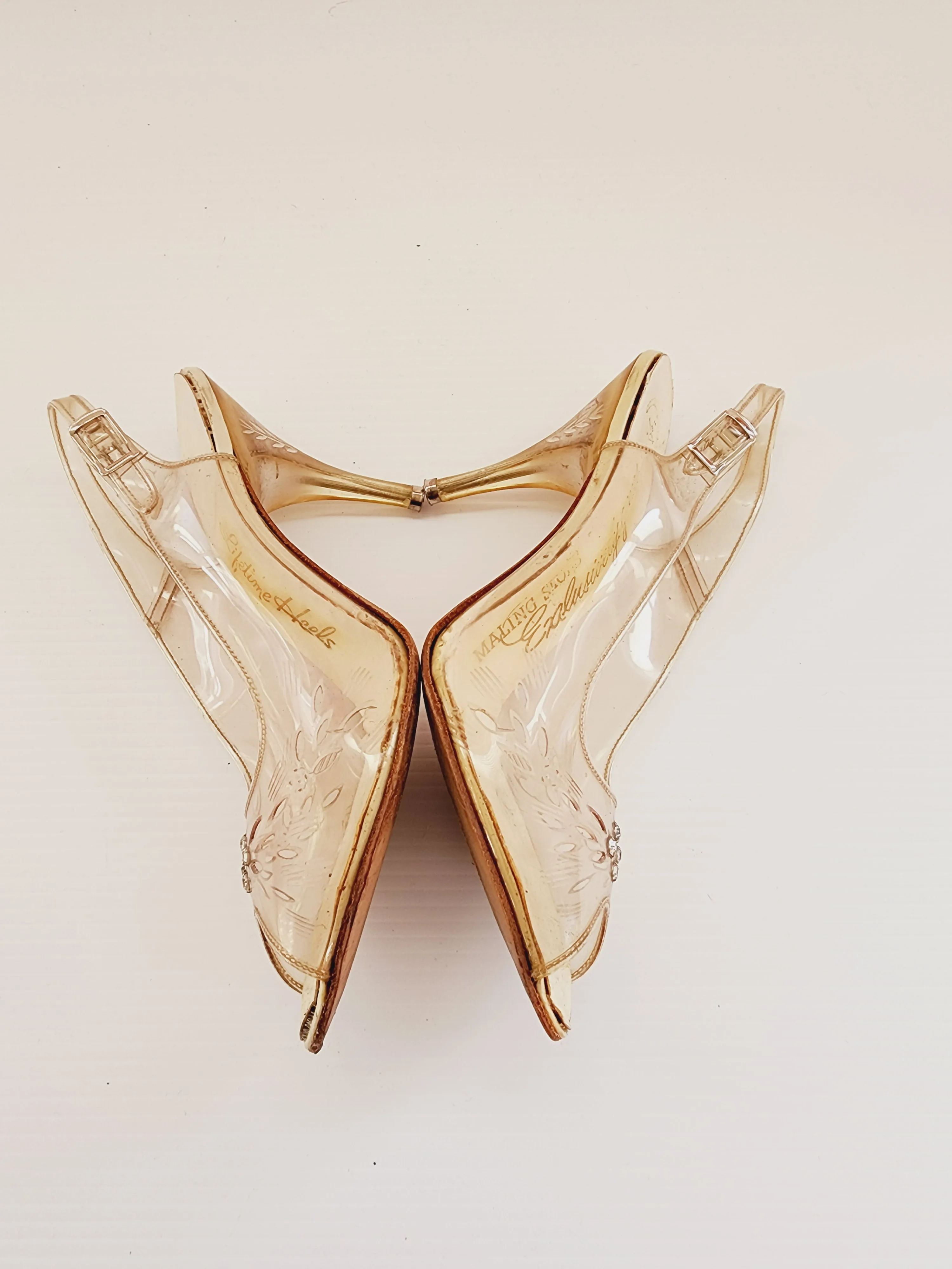 50s Clear Lucite High Heel Shoes High Heel Slingbacks Peep Toe Size 6