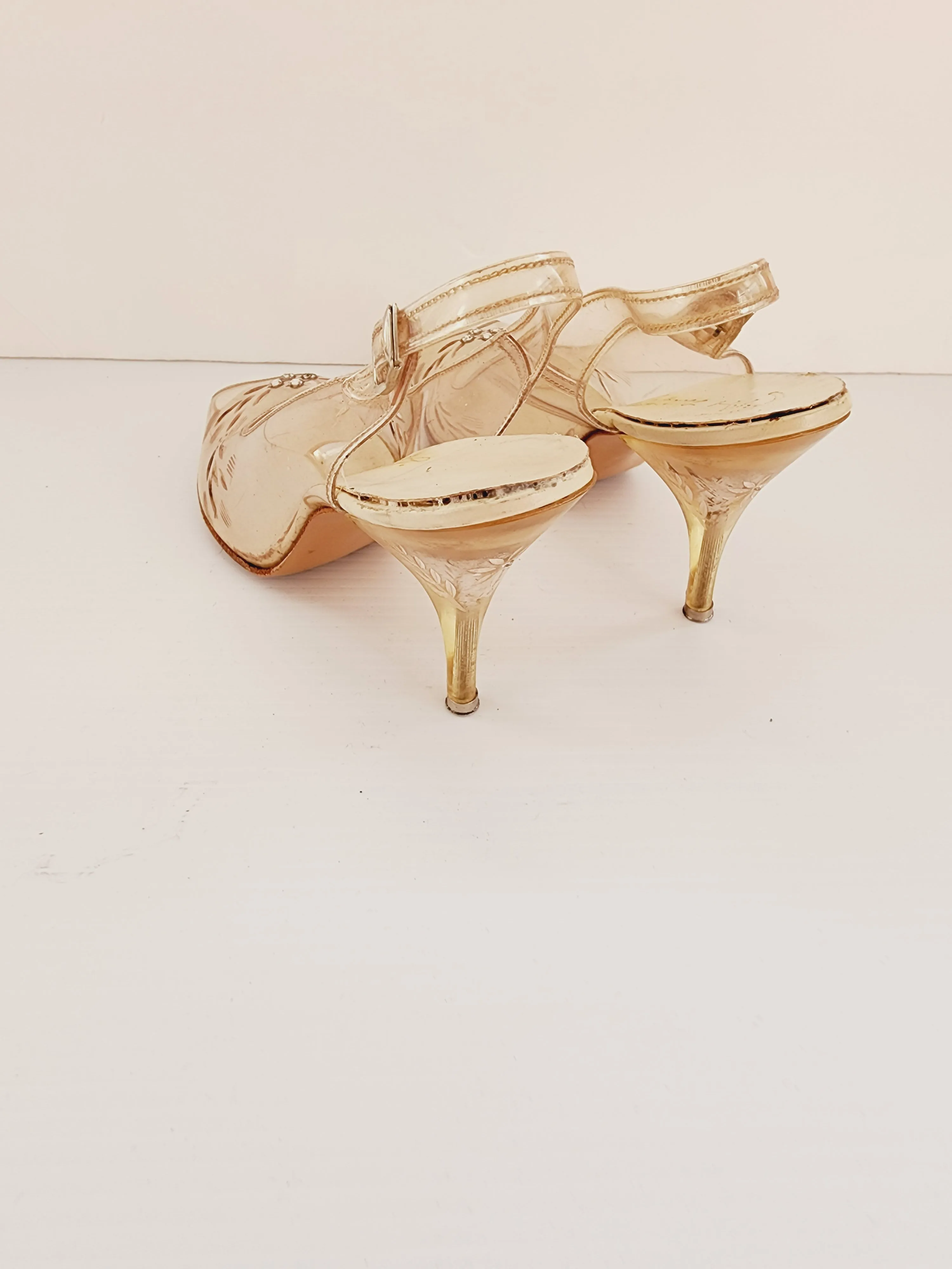 50s Clear Lucite High Heel Shoes High Heel Slingbacks Peep Toe Size 6