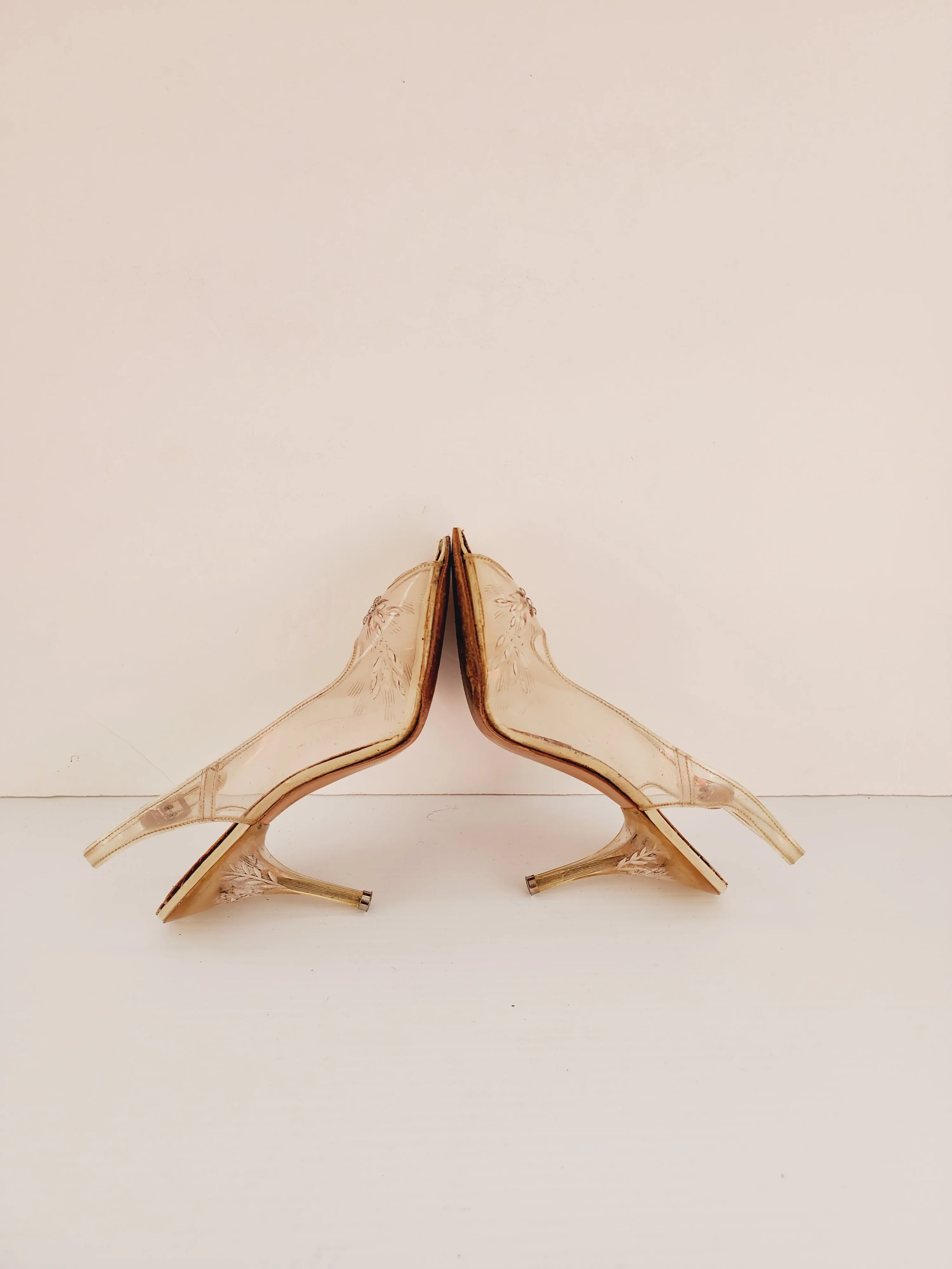 50s Clear Lucite High Heel Shoes High Heel Slingbacks Peep Toe Size 6