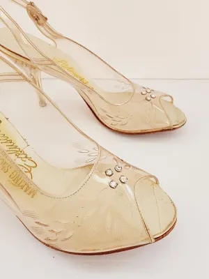 50s Clear Lucite High Heel Shoes High Heel Slingbacks Peep Toe Size 6