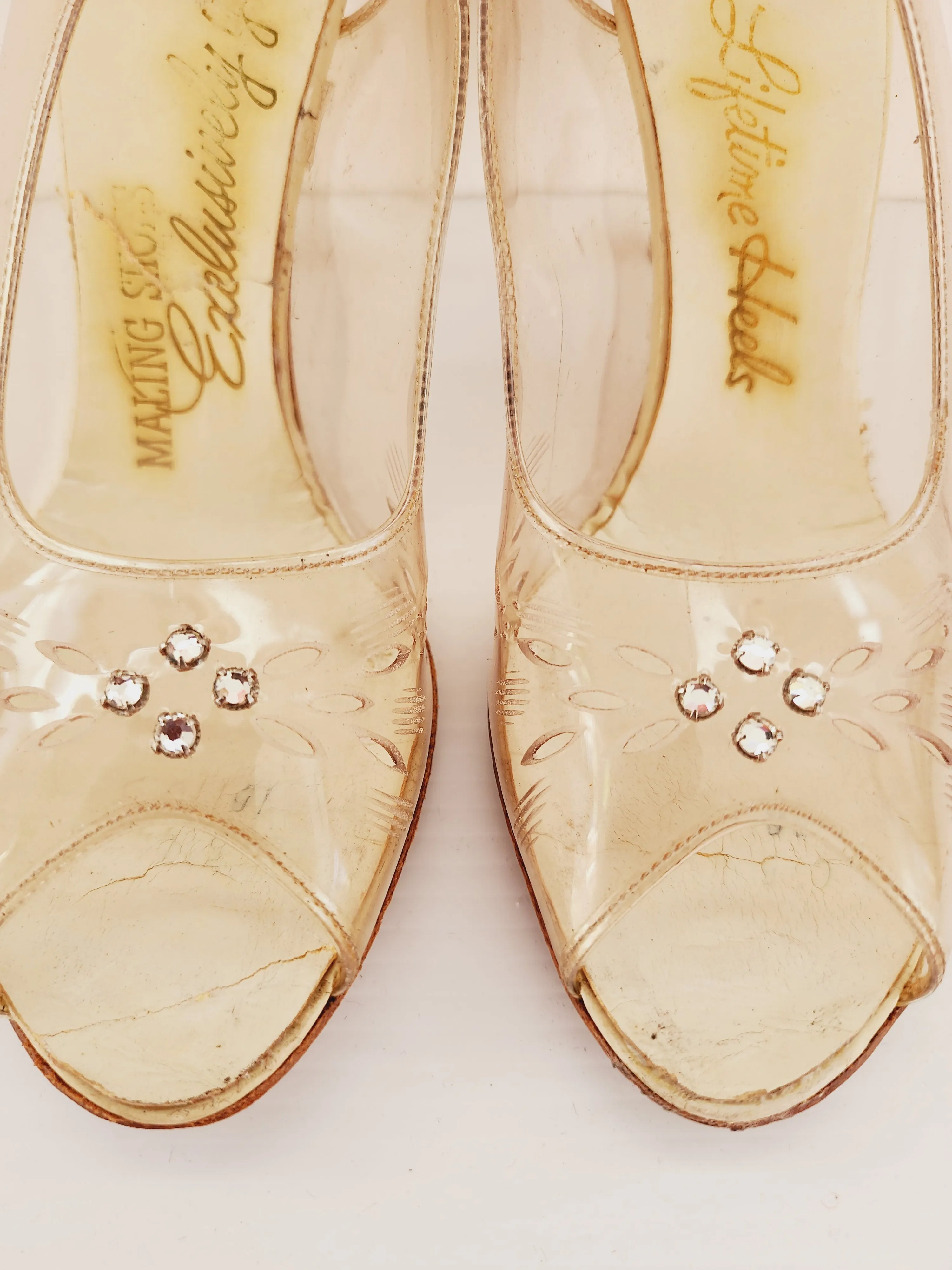 50s Clear Lucite High Heel Shoes High Heel Slingbacks Peep Toe Size 6