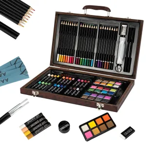 80 Pcs Deluxe Art Set | Children's Wooden Case Art Kit |  Painting & Drawing