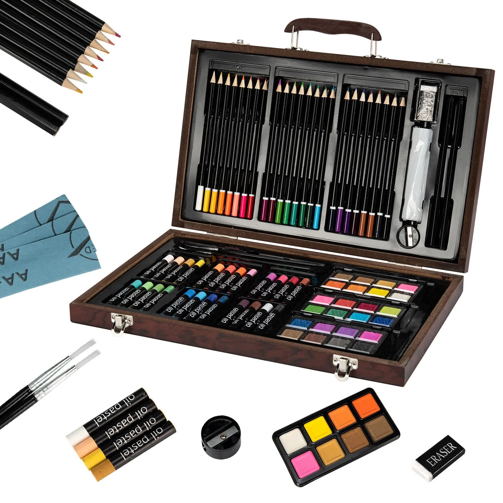80 Pcs Deluxe Art Set | Children's Wooden Case Art Kit |  Painting & Drawing