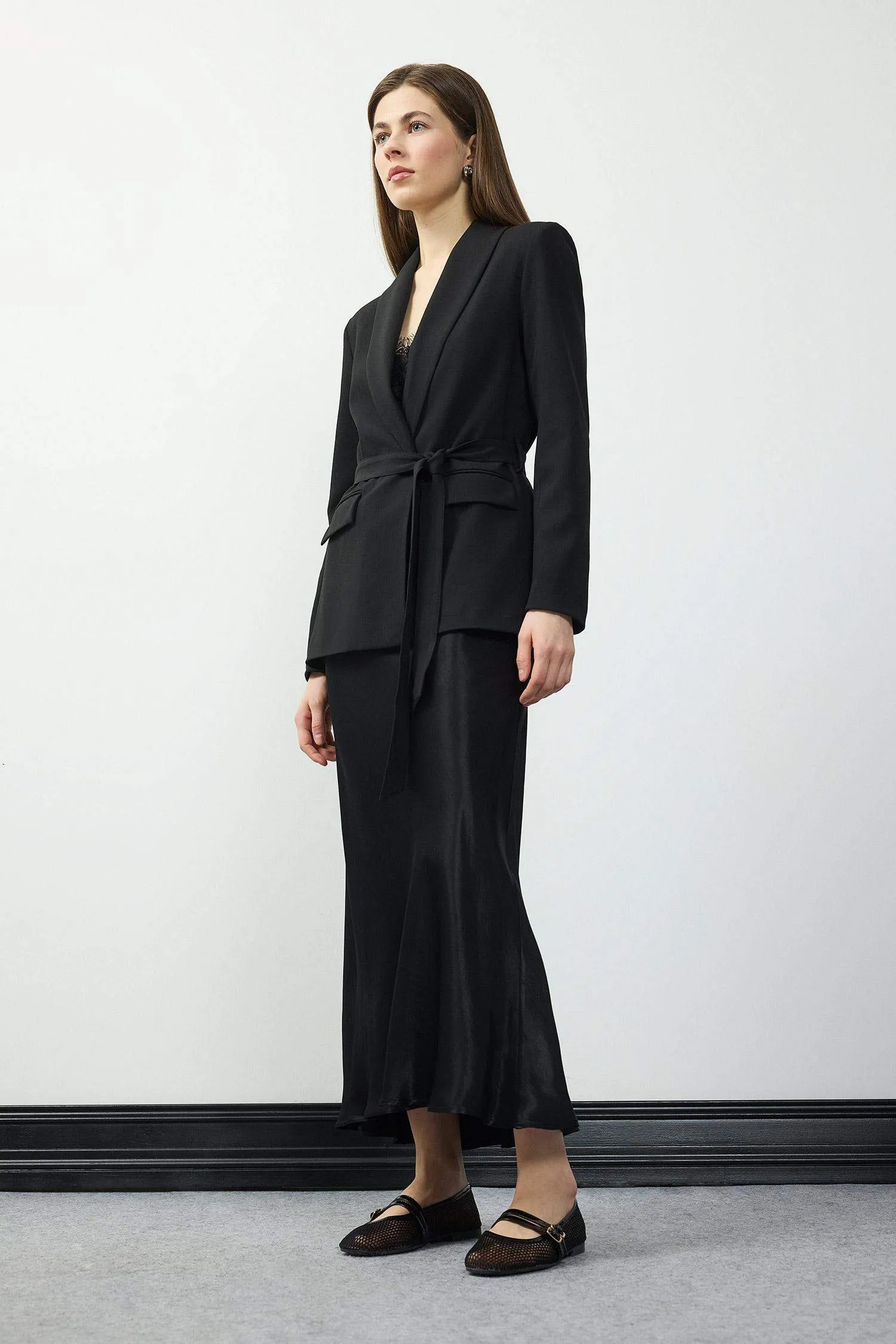 A Cut Satin High waist Skirt