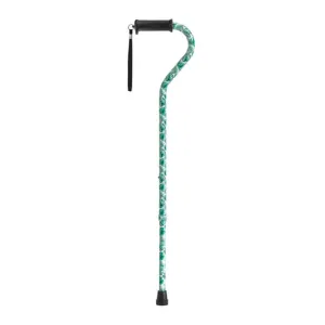 Adjustable Height Offset Handle Cane with Gel Hand Grip, Green Leaves - 1 Each