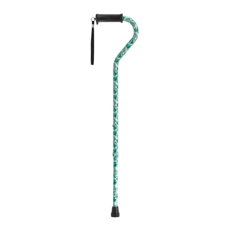Adjustable Height Offset Handle Cane with Gel Hand Grip, Green Leaves - 1 Each