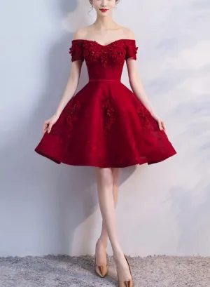 Adorable Wine Red Short Beaded Homecoming Dress, Short Prom Dress, Graduation Party Dress