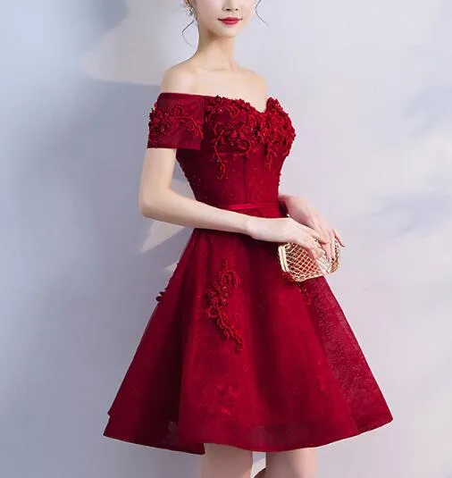 Adorable Wine Red Short Beaded Homecoming Dress, Short Prom Dress, Graduation Party Dress