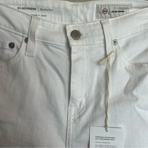 AG Denim Ex Boyfriend Slouchy Slim White Distressed NWT