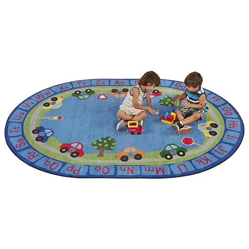 All Around Cars Alphabet Rug - 6ft x 9ft Oval