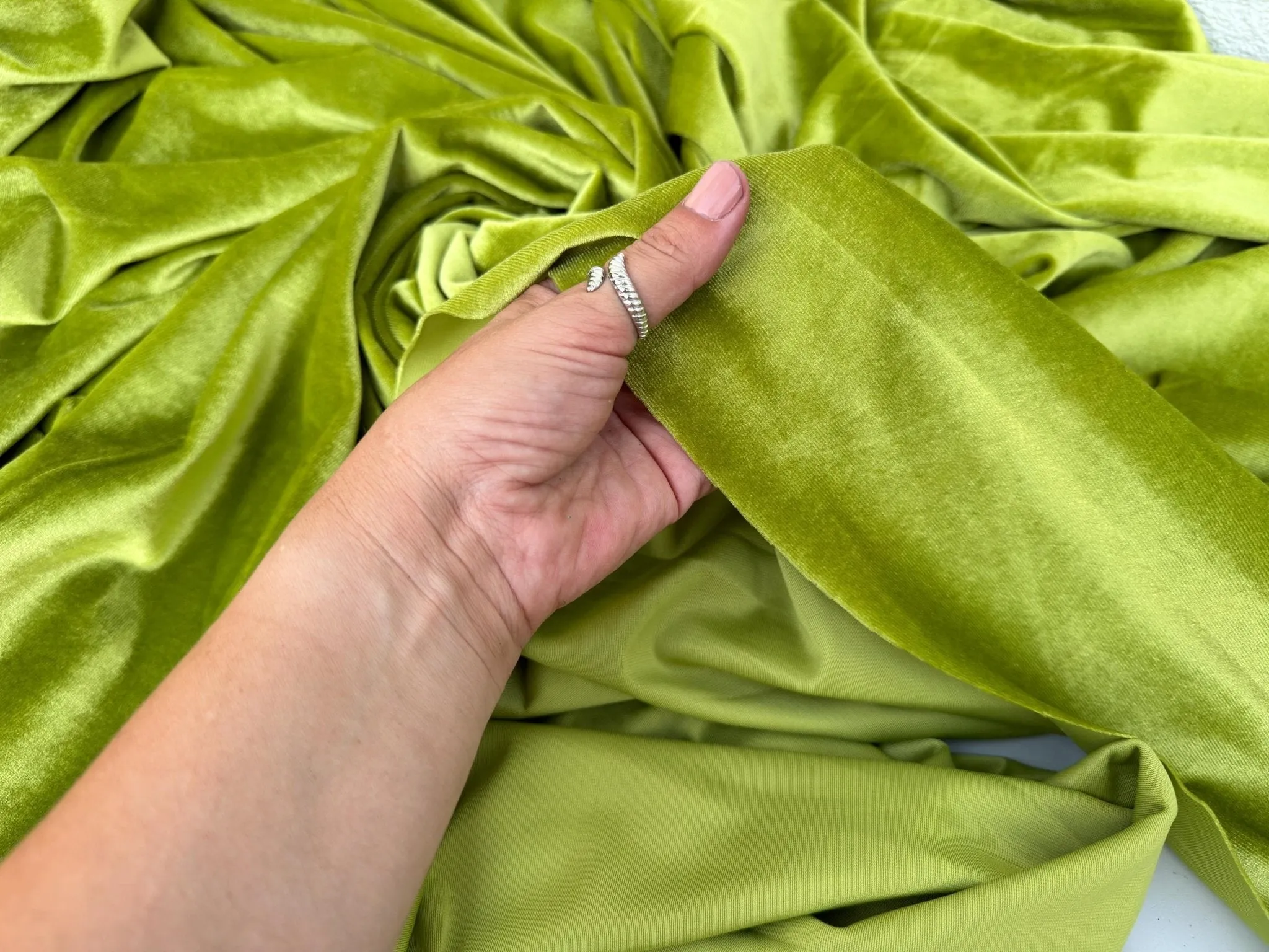 Apple Green Velvet Spandex Fabric