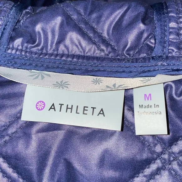 ATHLETA Aries quilted hooded thumbholes zip up weatherproof blue gray NEW size M