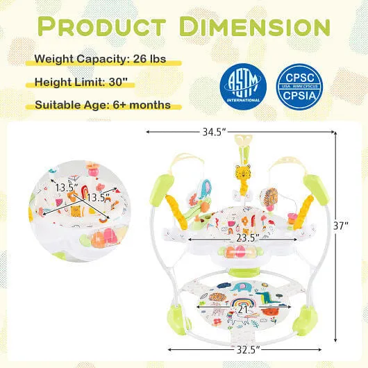 Baby Activity Center Height Adjustable Baby Bouncing Saucer with Interactive Toy