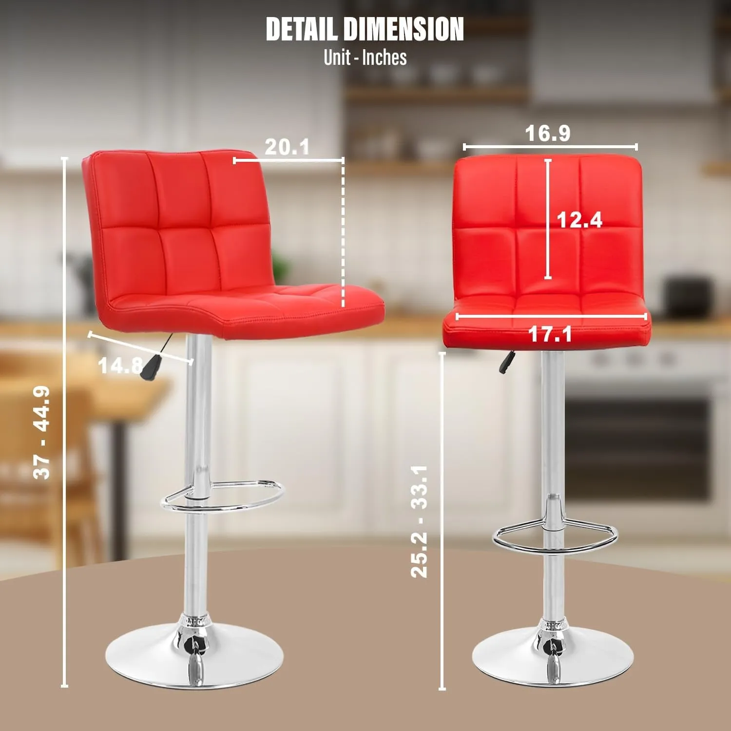 Barstools Set of 2 Counter Height Bar Stools Height Adjustable Back PU