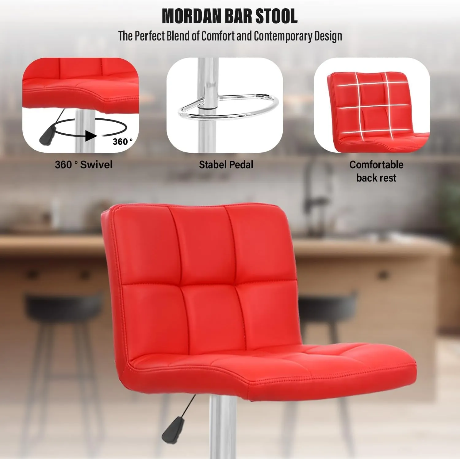 Barstools Set of 2 Counter Height Bar Stools Height Adjustable Back PU