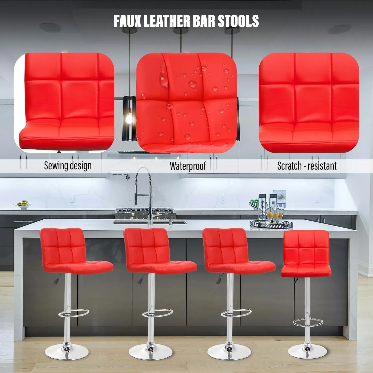 Barstools Set of 2 Counter Height Bar Stools Height Adjustable Back PU