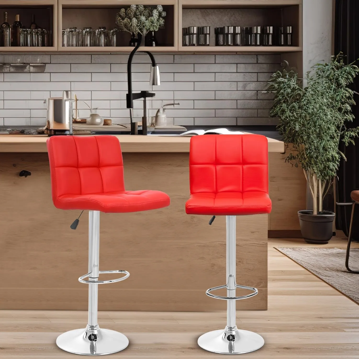 Barstools Set of 2 Counter Height Bar Stools Height Adjustable Back PU