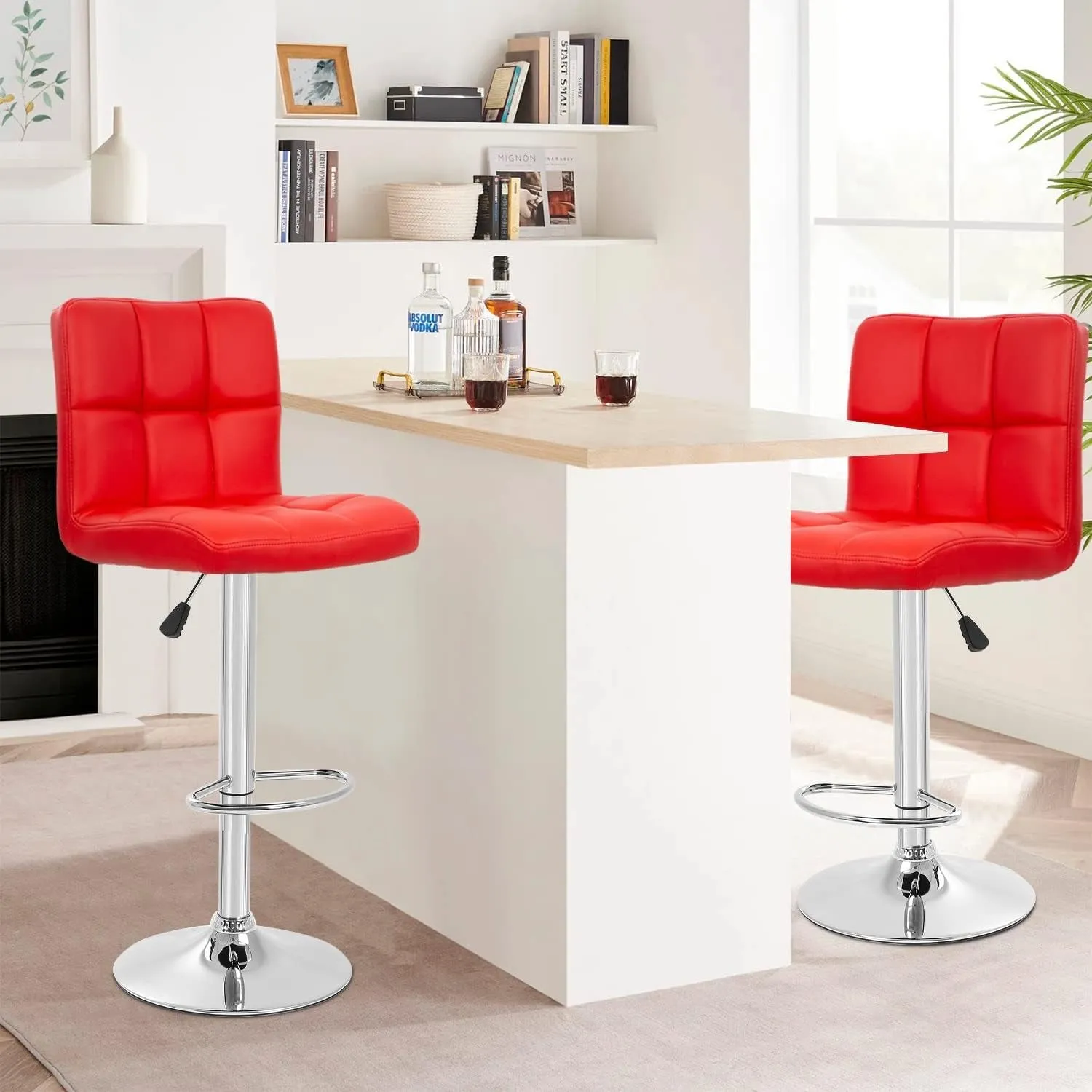 Barstools Set of 2 Counter Height Bar Stools Height Adjustable Back PU