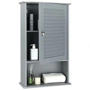 Bathroom Wall Mount Storage Cabinet Single Door with Height Adjustable Shelf-Gra