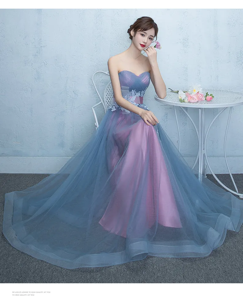 Beautiful A-line Sweetheart Blue Gown, Long Prom Dress