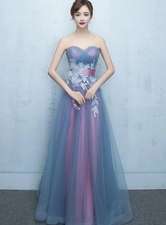 Beautiful A-line Sweetheart Blue Gown, Long Prom Dress
