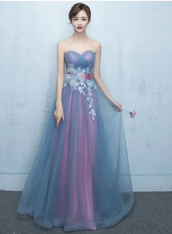 Beautiful A-line Sweetheart Blue Gown, Long Prom Dress
