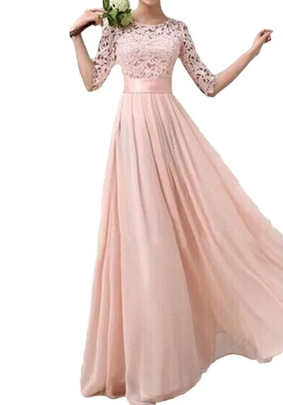 Beautiful Chiffon and Lace Sleeves Bridesmaid Dress, Long Party Dress