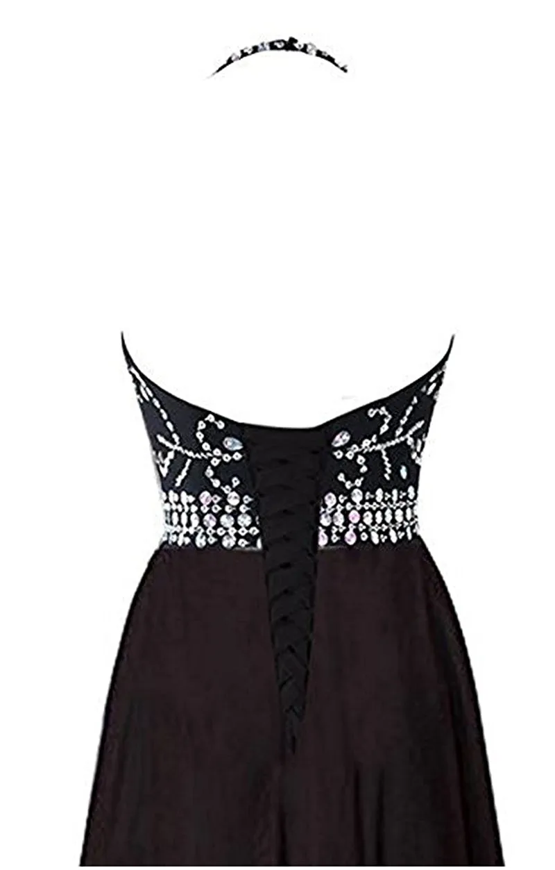 Beautiful Long Beaded Chiffon Gradient Halter Party Dress, A-line Prom Dress