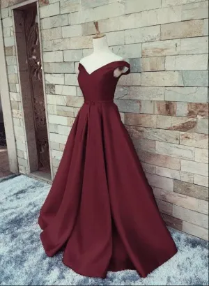 Beautiful Sweetheart Long Satin Party Dress, Off the Shoulder New Prom Dress