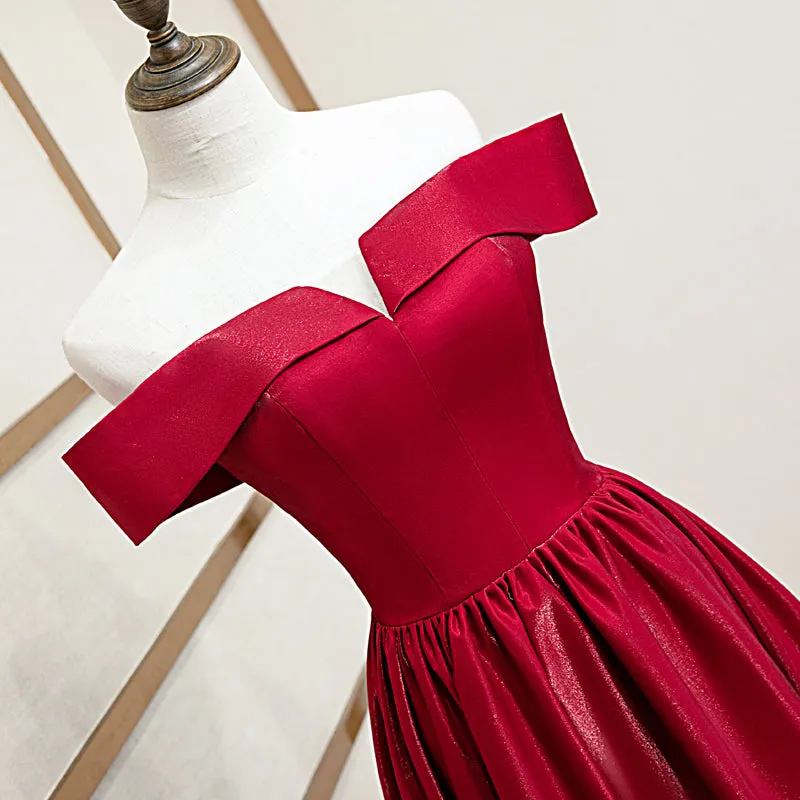 Beautiful Wine Red Tea Length Satin Bridesmaid Dress, Cute Short Prom Dress