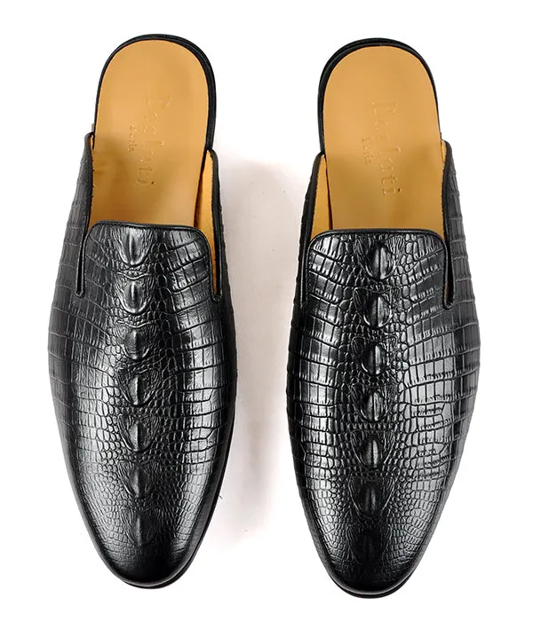 Berluti Croc. Black Leather Mule