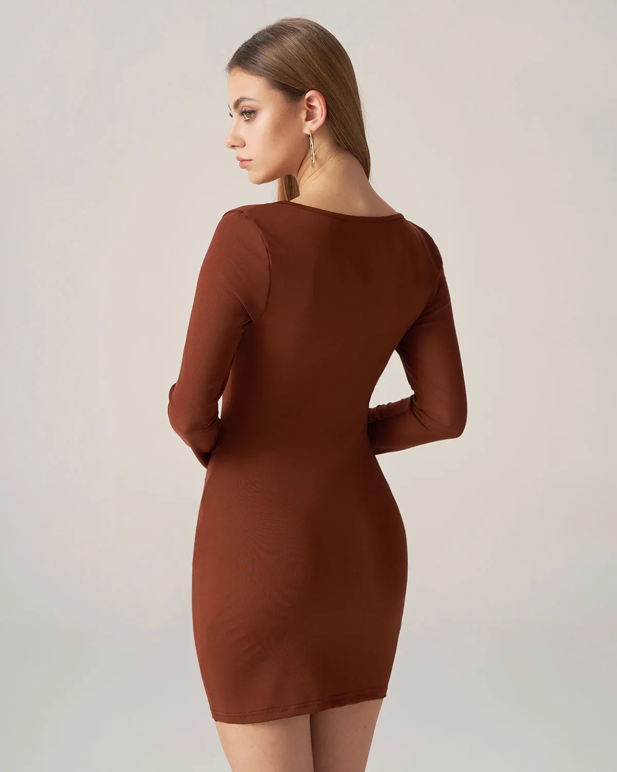 Bettydress-Brown Lace Splicing Bodycon Mini Dress