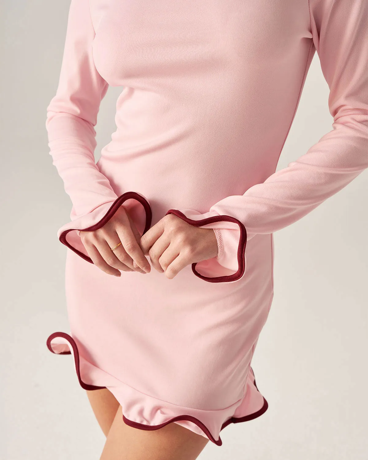 Bettydress-Pink Contrast Boat Neck Mini dresses