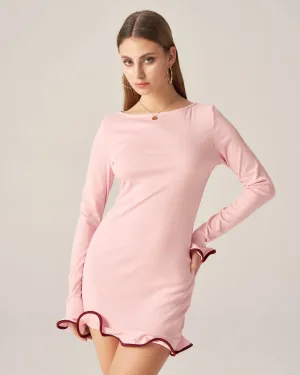 Bettydress-Pink Contrast Boat Neck Mini dresses