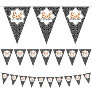 Black Geometric Pattern Eid Mubarak Plastic Triangle Bunting