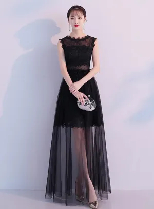 Black Tulle and Lace See Through Long Party Dress, Black Evening Dress