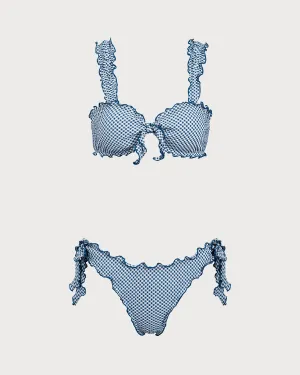 Blue Plaid Knotted Bikini Set