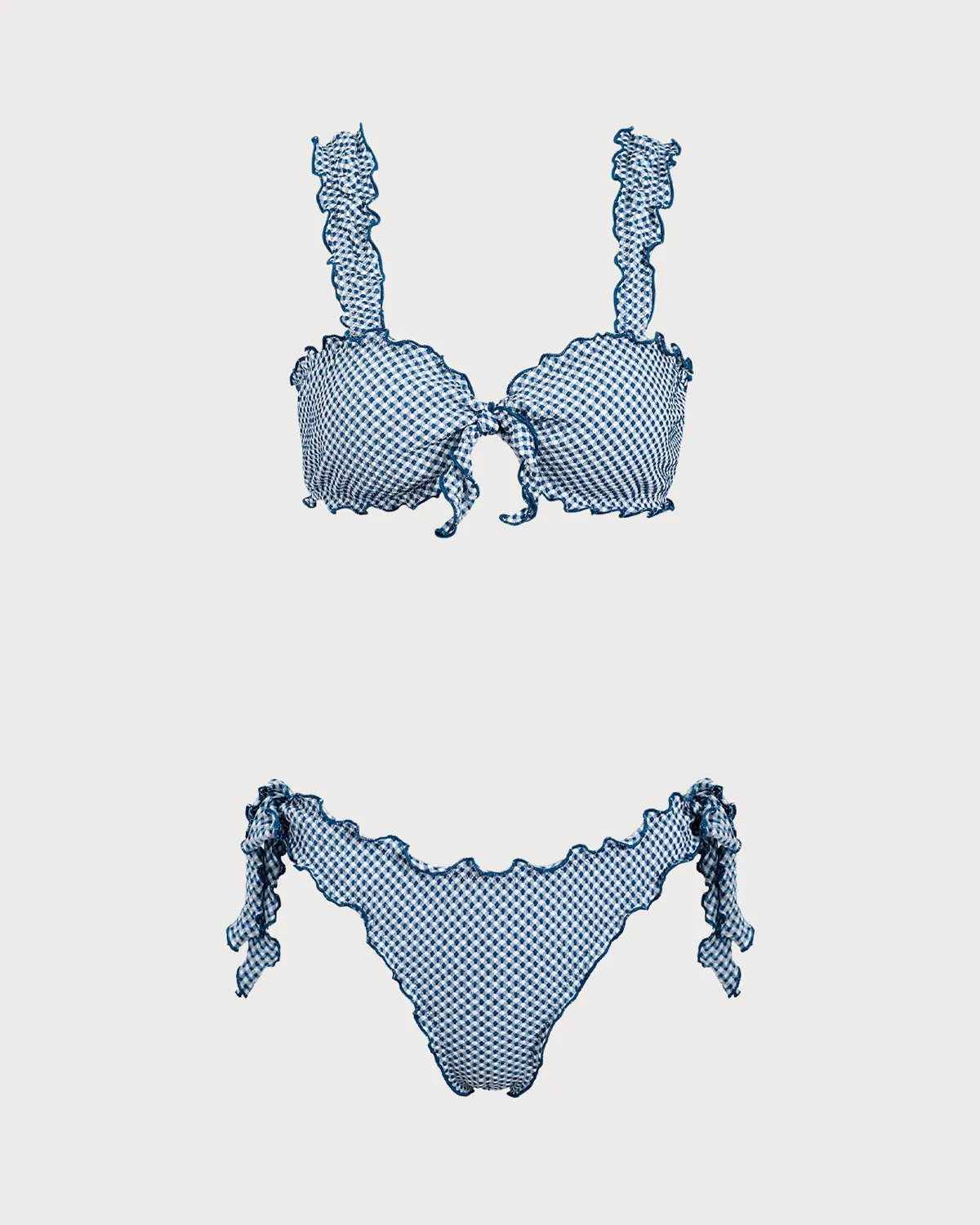 Blue Plaid Knotted Bikini Set