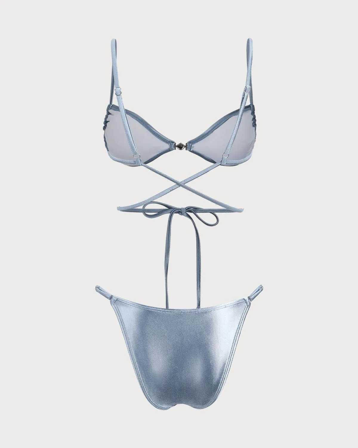 Blue Sparkly Knotted Bikini Set