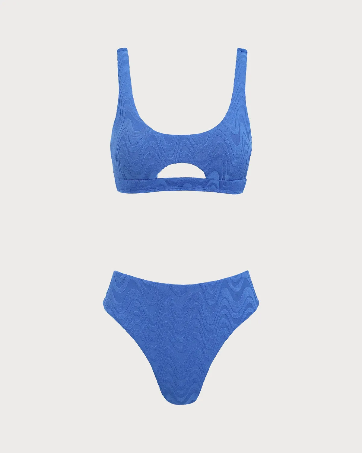 Blue Textured Cutout Bikini Set