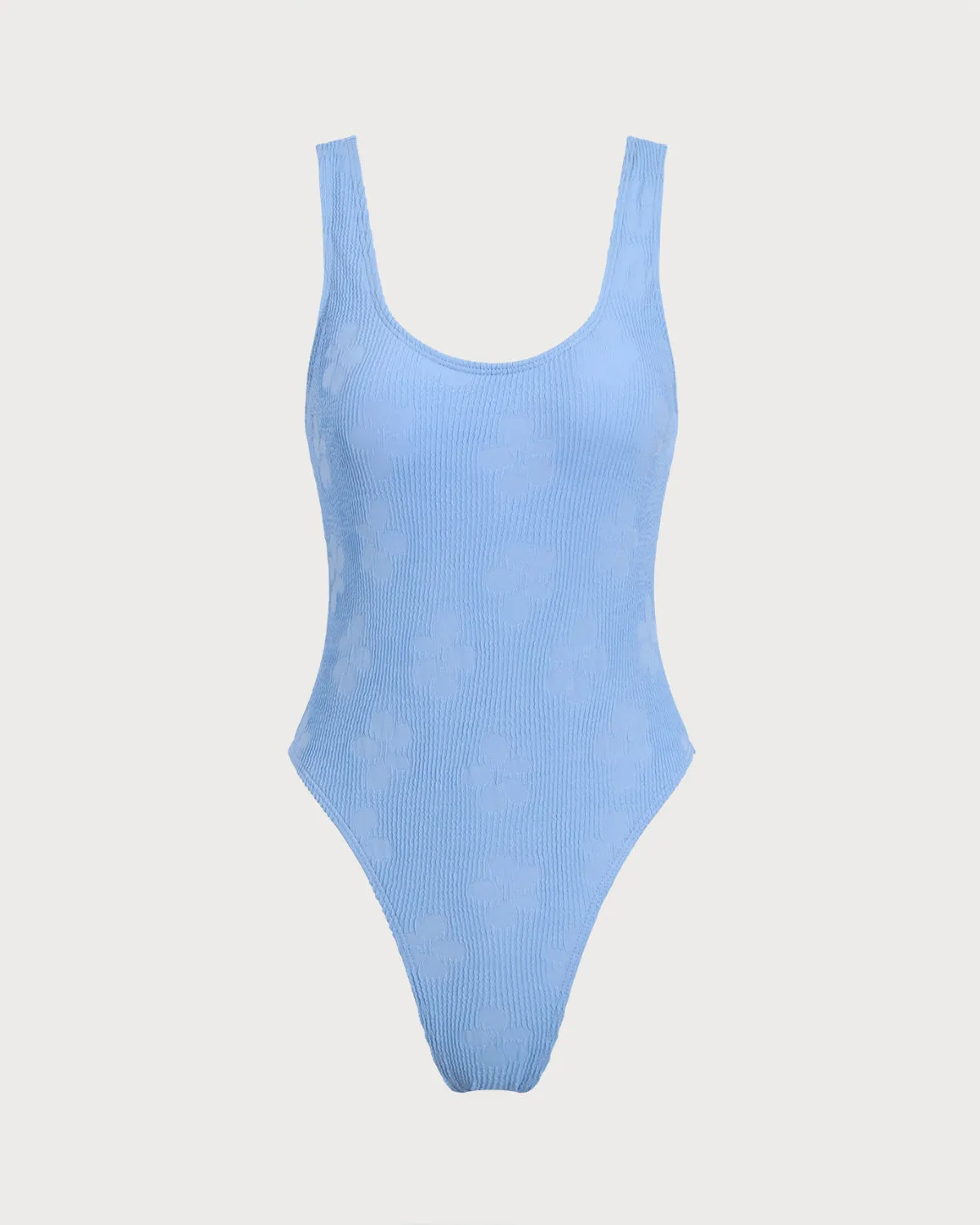 Blue U Neck Backless One-Piece Swimsuit